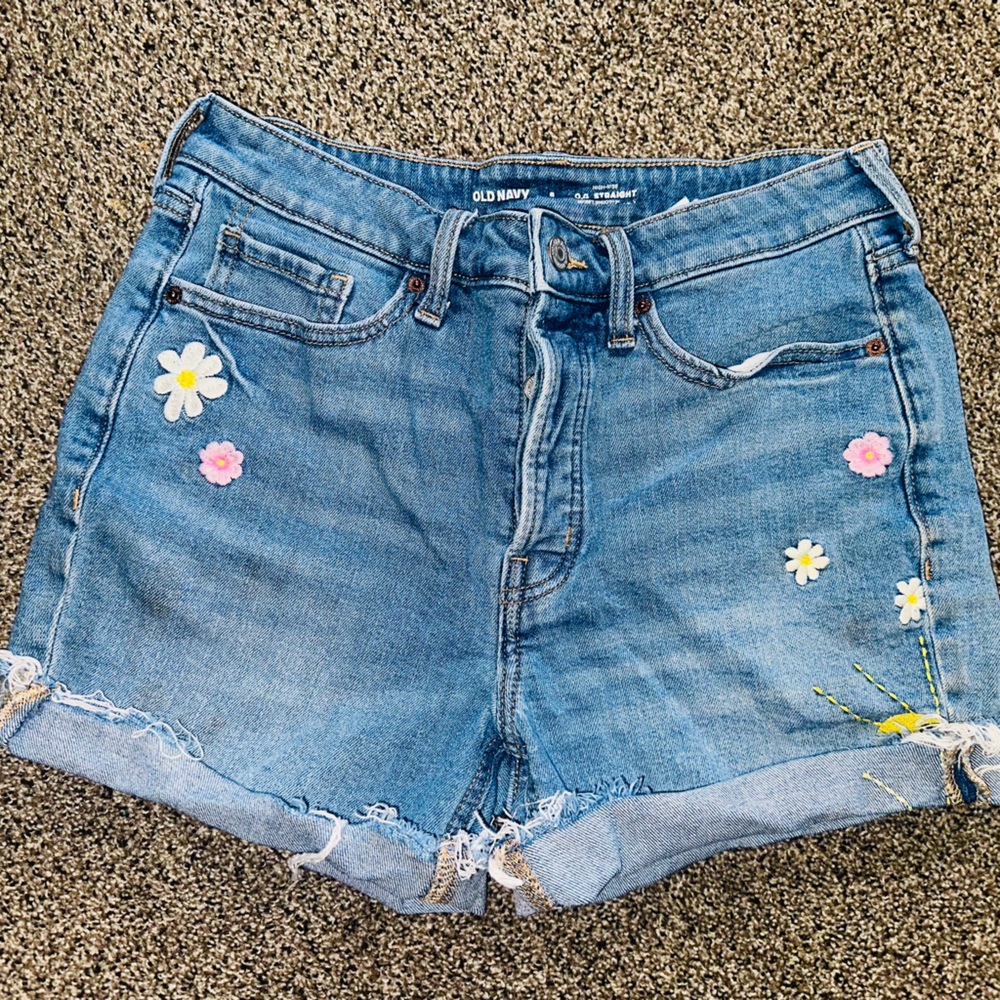 Old Navy Blue Jean Shorts with Floral Accents